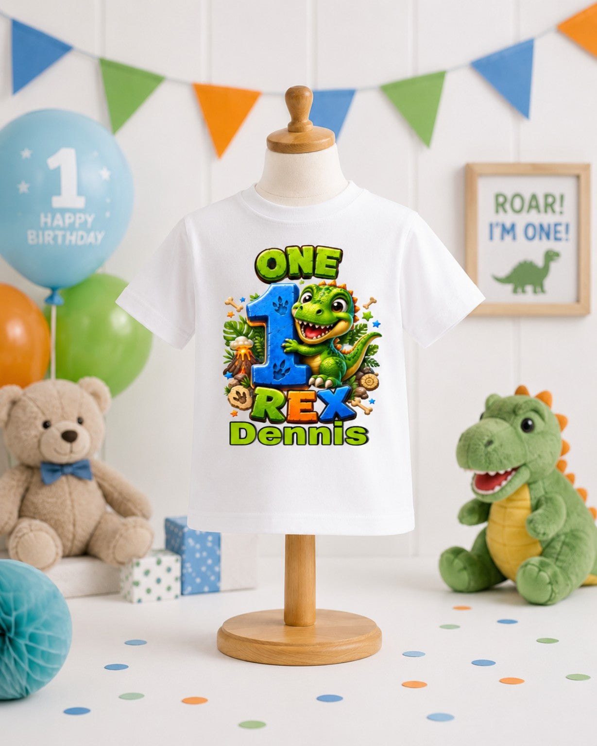 Personalized Boys 1st Birthday Shirt – One-Rex Dinosaur T-Rex Birthday Tee