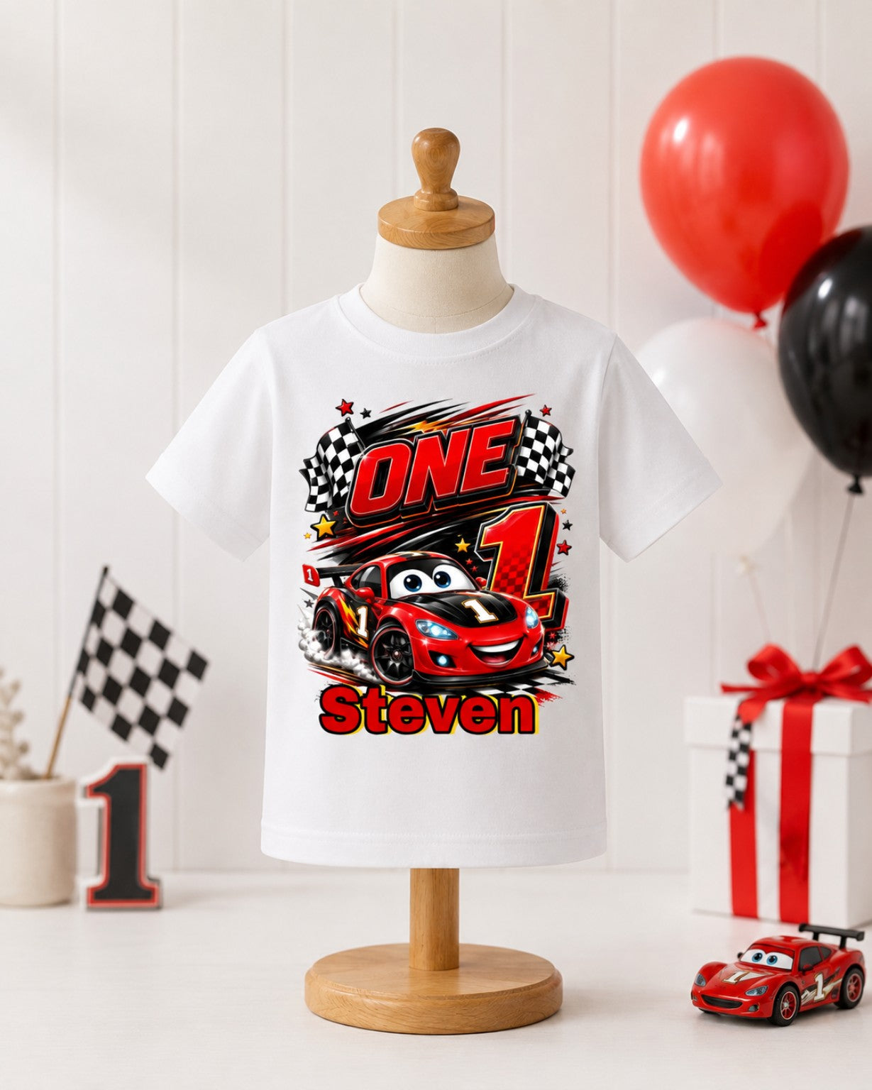 Personalized Boys 1st Birthday Shirt – Race Car Racing Birthday Tee with Name