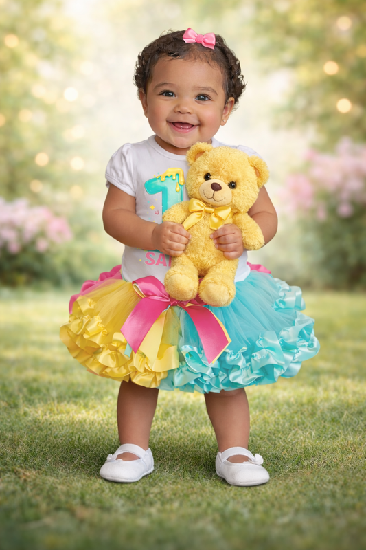 Cute Bear Theme Birthday Ruffled Tutu Outfit