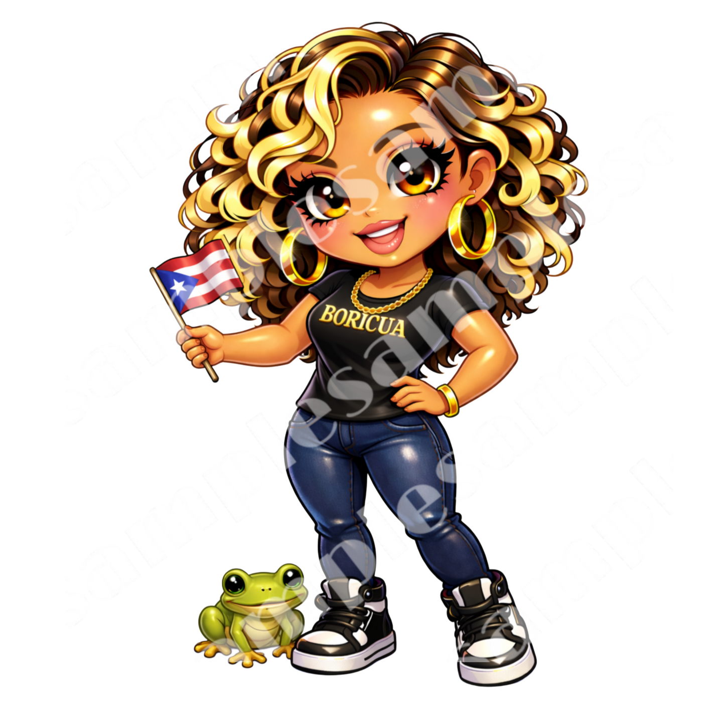 Boricua Chibi Girl 6 Sticker Bundle Cliparts (Digital Product)
