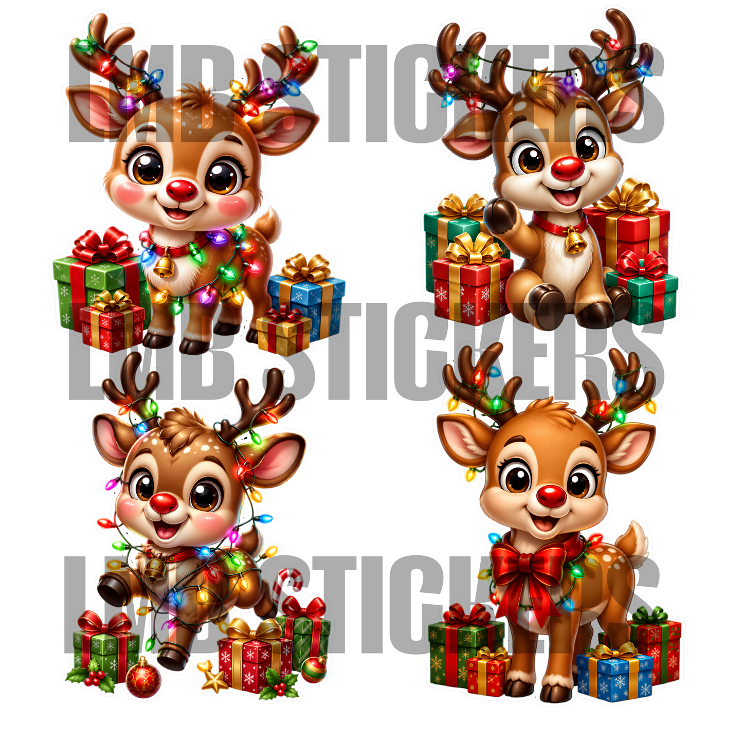 Christmas Reindeer PNG Sticker Bundle | 4 Cute Holiday Digital Downloads