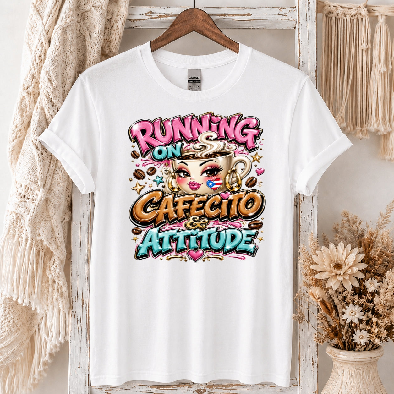 Running on Cafecito & Attitude Puerto Rican Graphic T-Shirt – Boricua Coffee Tee