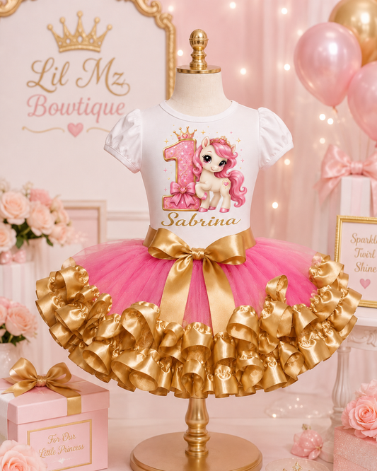 Unicorn Princess 1st Birthday Tutu Outfit for Girls | Pink & Gold