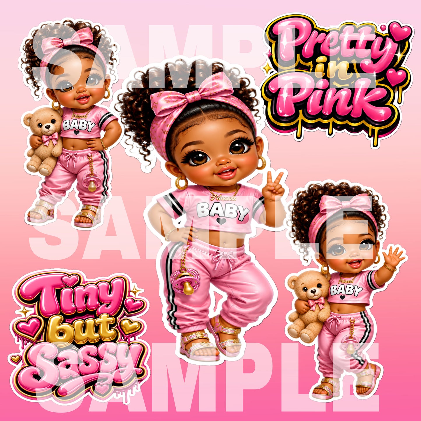 Pretty in Pink Princess Baby Sticker Bundle PNG Digital Download