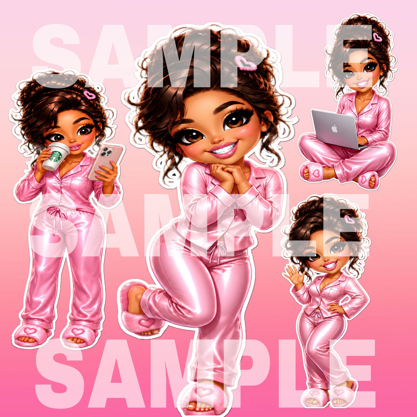 Pink Pajama Boss Babe Sticker Bundle – Cozy Girl Digital Stickers