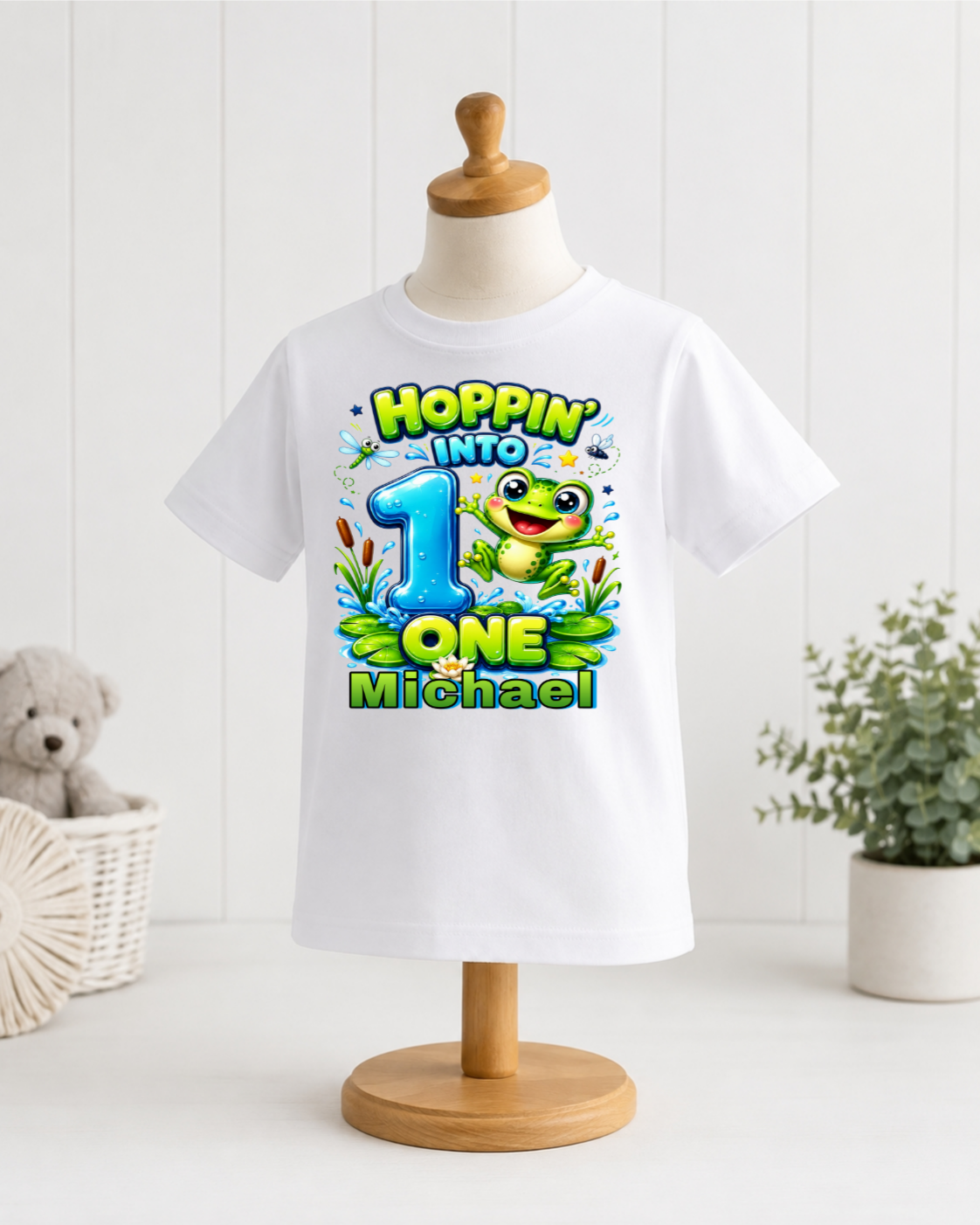 Personalized Hoppin’ Into One Frog Birthday Shirt – Boys’ 1st Birthday T-Shirt