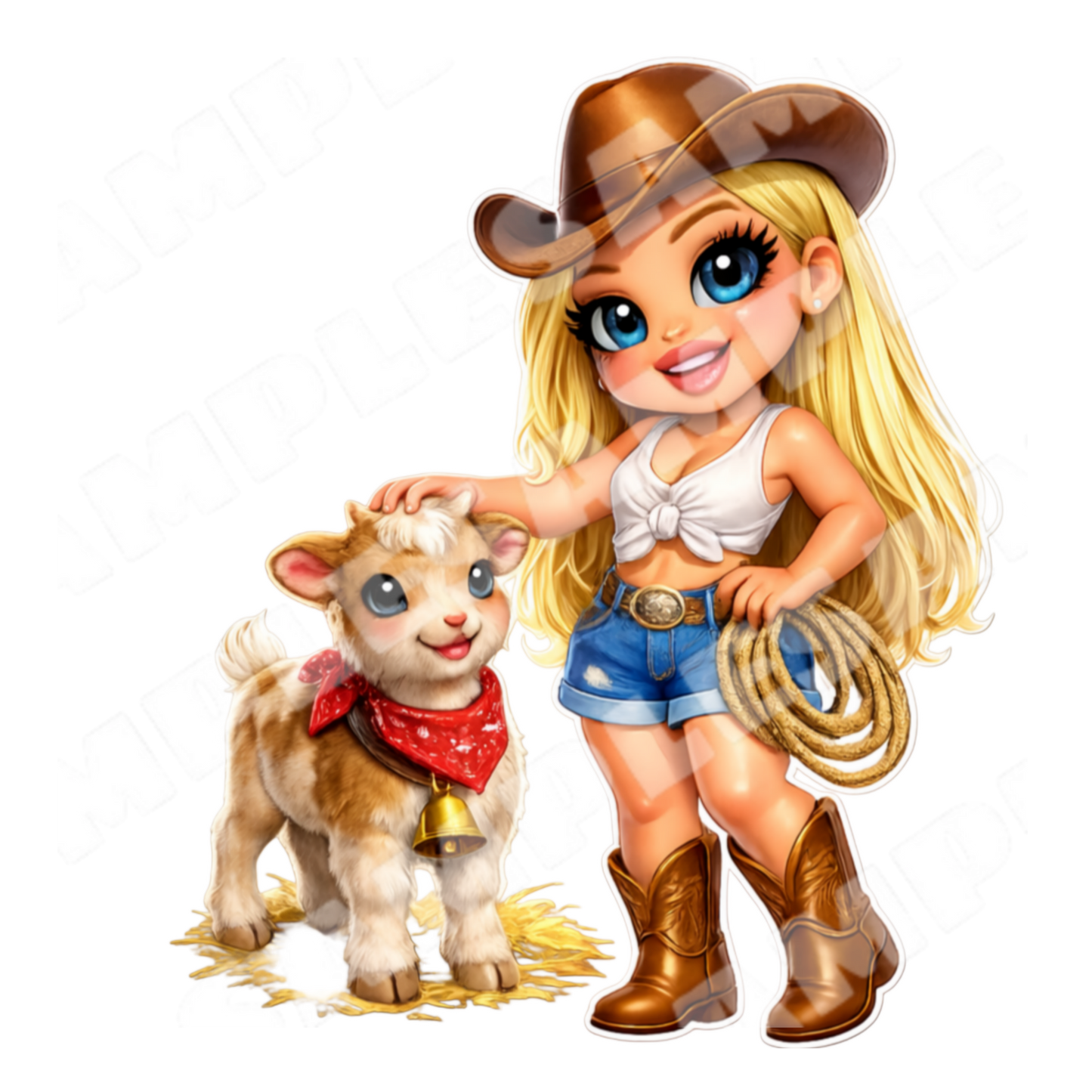Cowgirl Cutie & Farm Friends Sticker Bundle 8 PNG Digital Stickers(Digital Product)