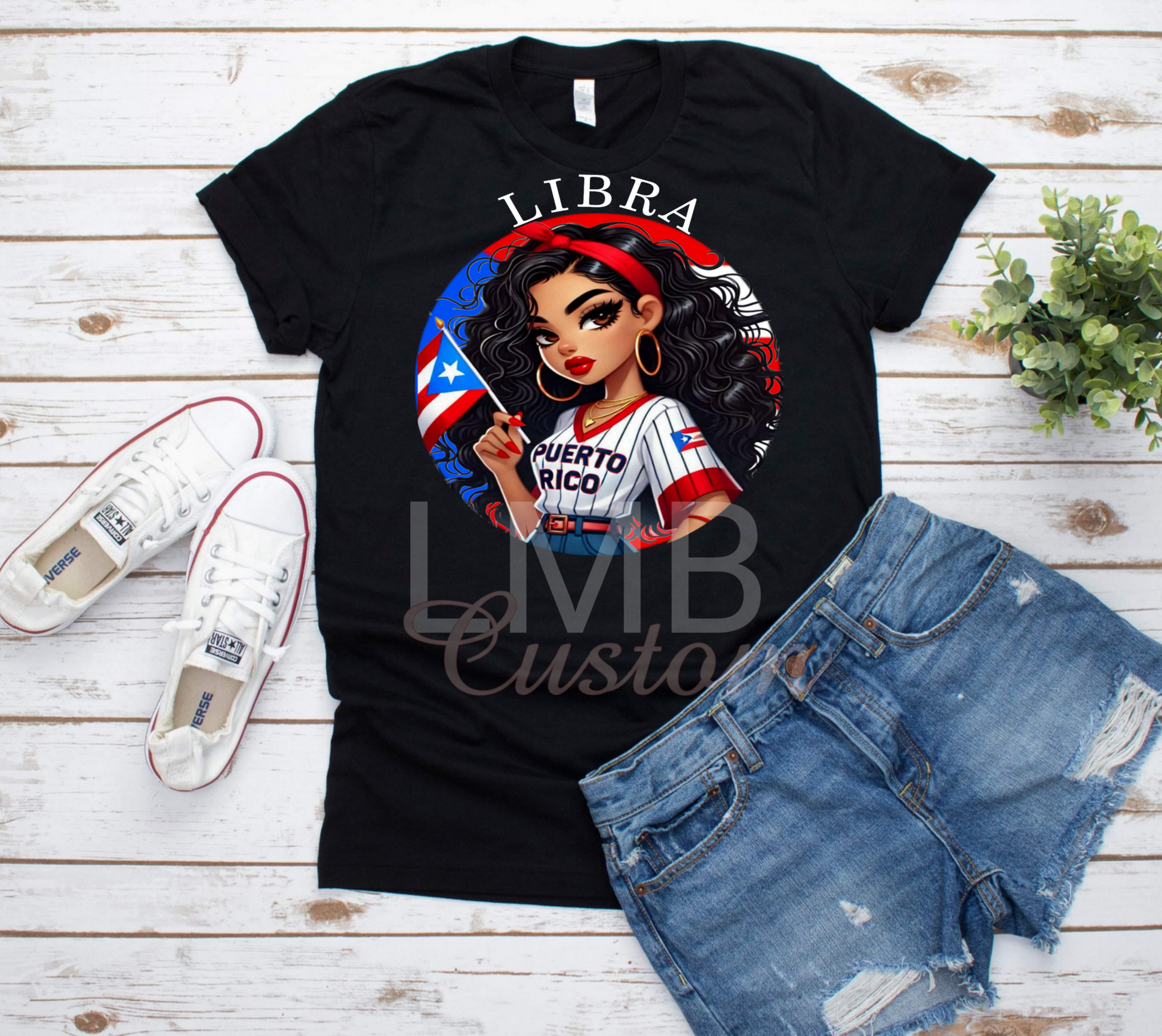 Black Puerto Rican Zodiac Libra t-shirt with graphic design.