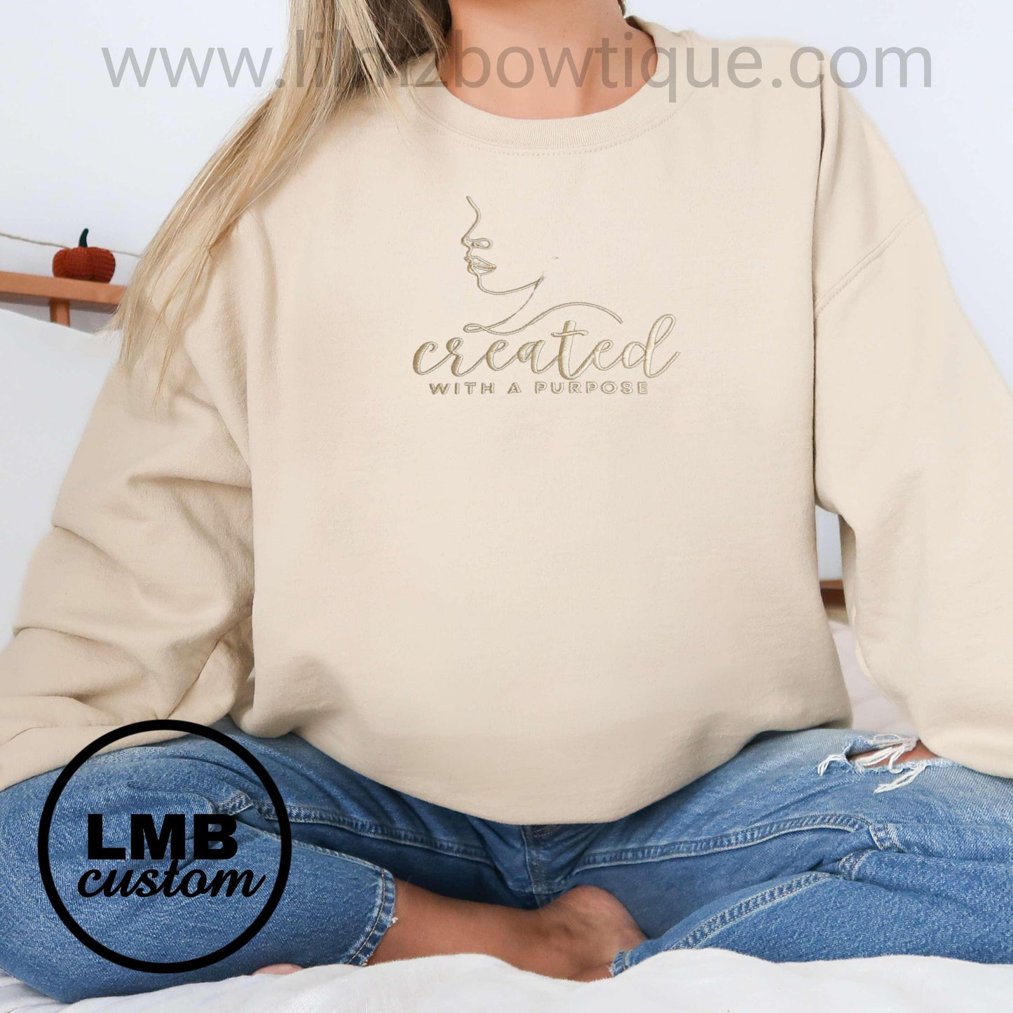 Embroider Created with a purpose Adult Sweatshirt - Lil Mz Bowtique