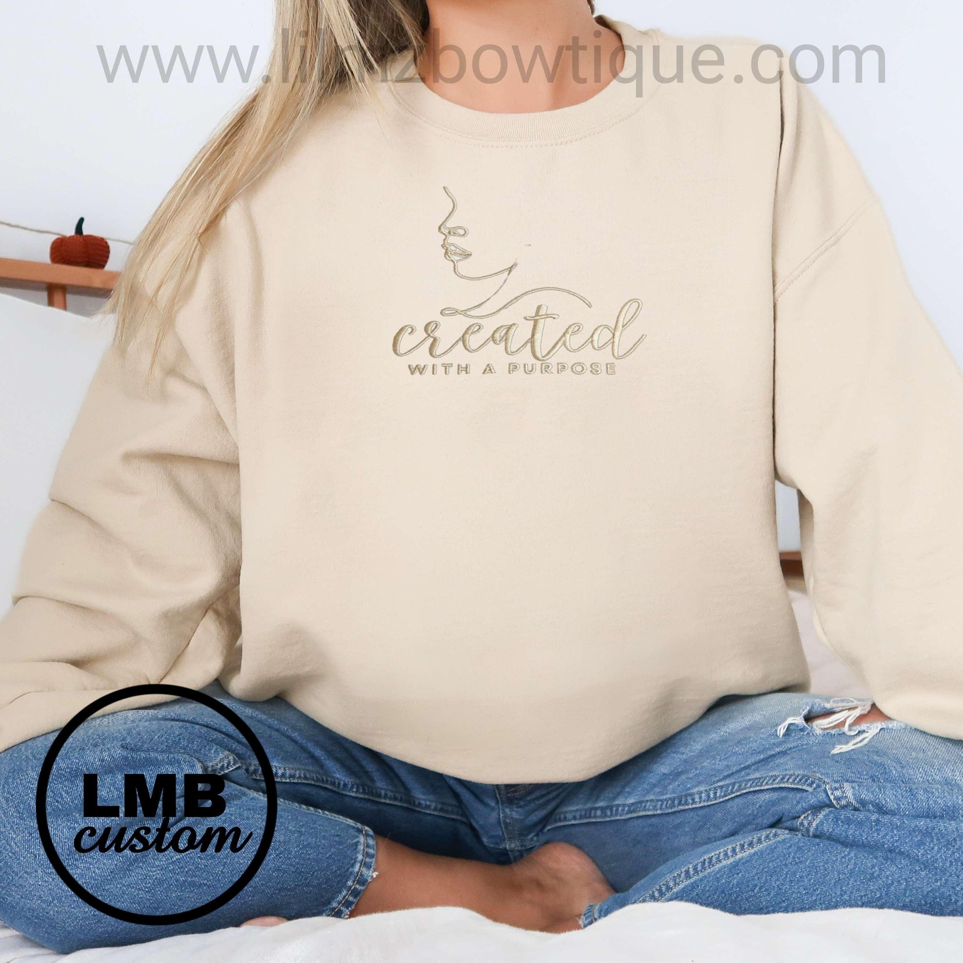 Embroider Created with a purpose Adult Sweatshirt - Lil Mz Bowtique
