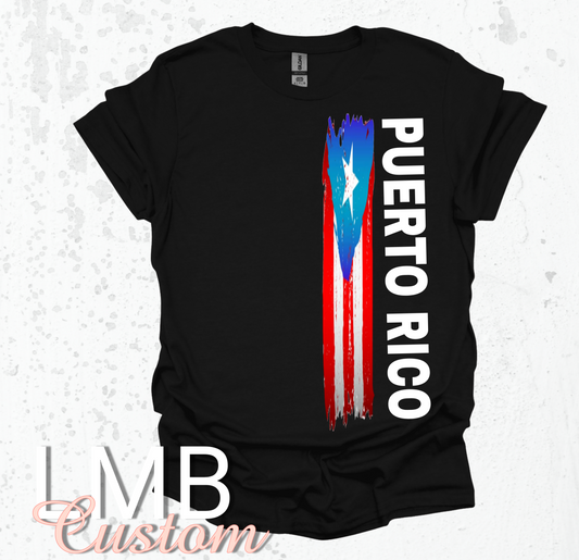 Puerto Rico Flag vertical design on black adult unisex t-shirt