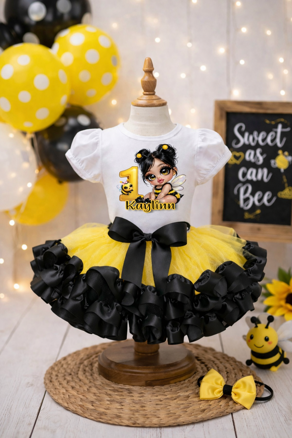 Bee Theme Birthday Tutu Outfit for Girls – Personalized Bumble Bee 1st Birthday 