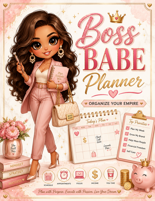 Boss Babe Business Planner Bundle Printable | Pink Digital Planner Pages, Monthly Calendar, Notes Page, Instant Download