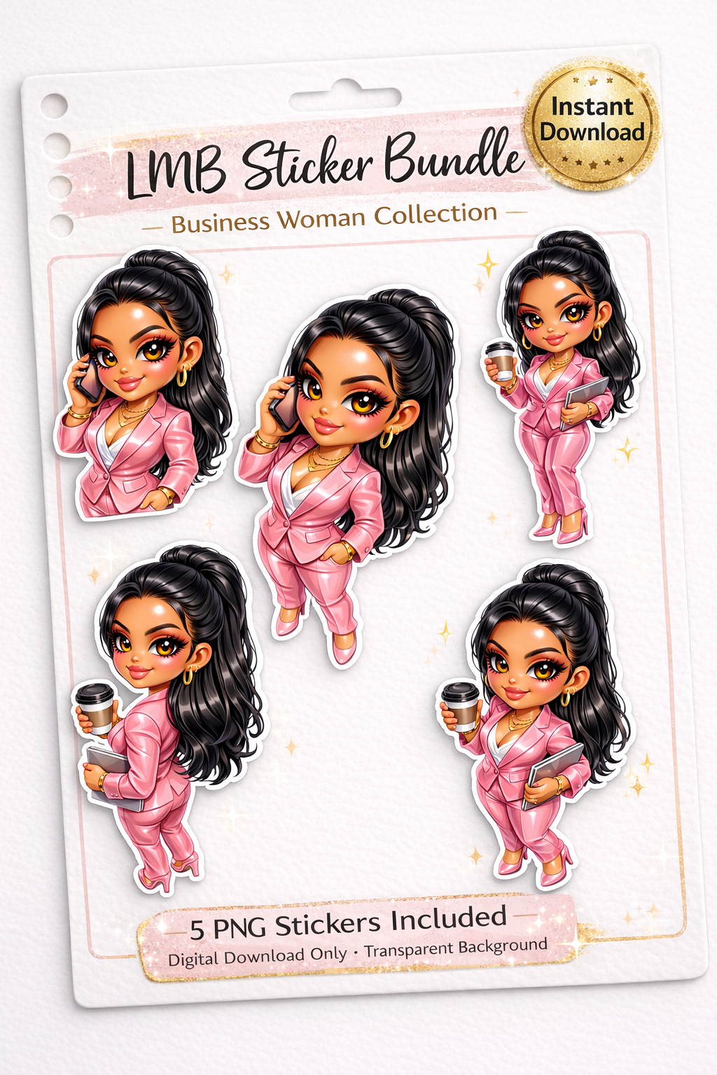 5 Business Woman Sticker Bundle Cliparts ( Digital Product)