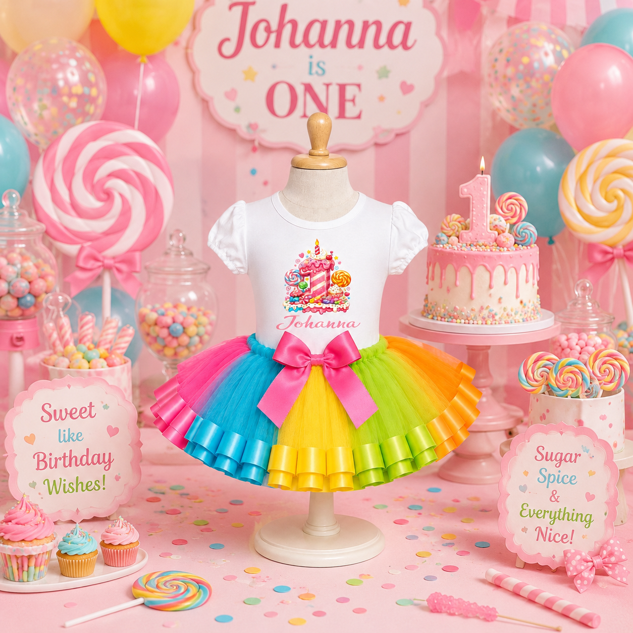 Candy Theme 1st Birthday Tutu Outfit | Rainbow Candy Birthday Set
