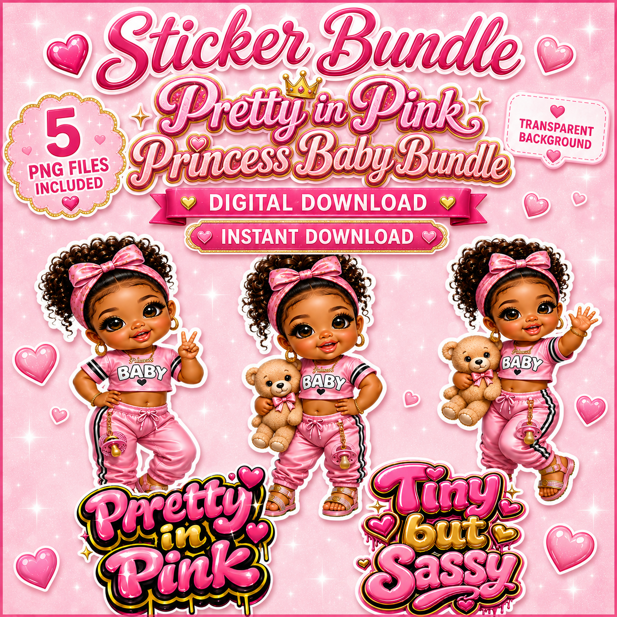 Pretty in Pink Princess Baby Sticker Bundle PNG Digital Download