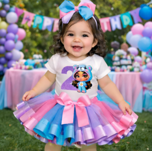 Chibi Girl Cute Bear Theme Birthday Tutu Outfit Set