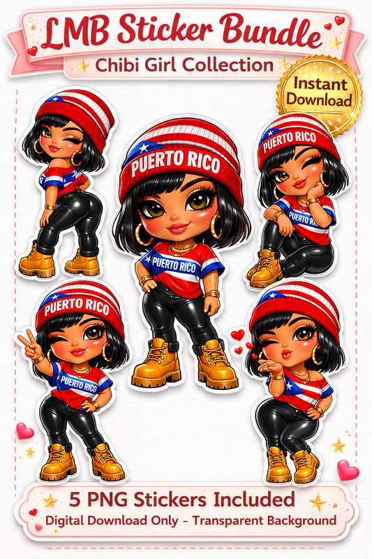 PR Beanie Chibi Girl 5 Sticker Designs (Digital product)