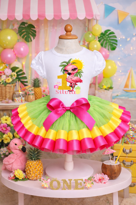 Flamingo Birthday Tutu Outfit for Girls – Tropical 1st Birthday Shirt and Tutu Set