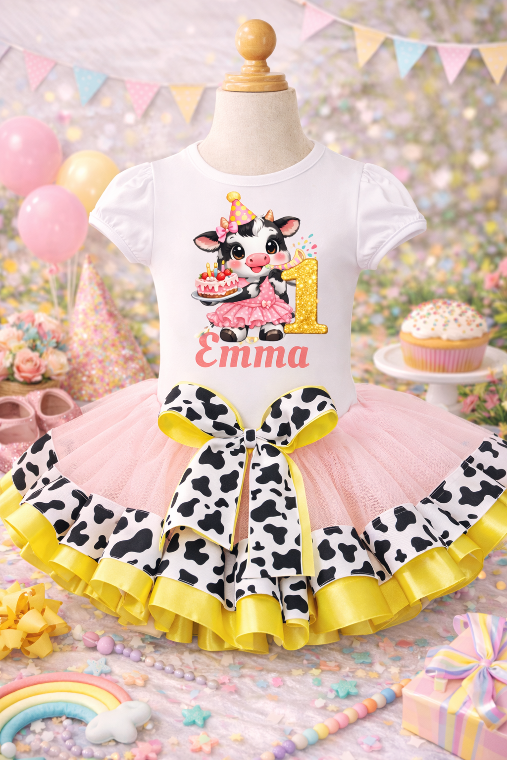 Cute Cow Theme Birthday Tutu Outfit Set | 1st Birthday 