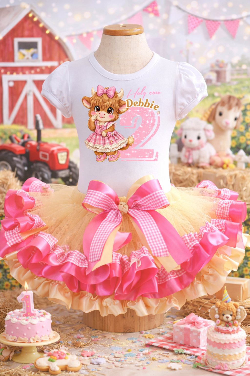 Cute Highland Cow Ruffle Tutu Outfit Theme Set