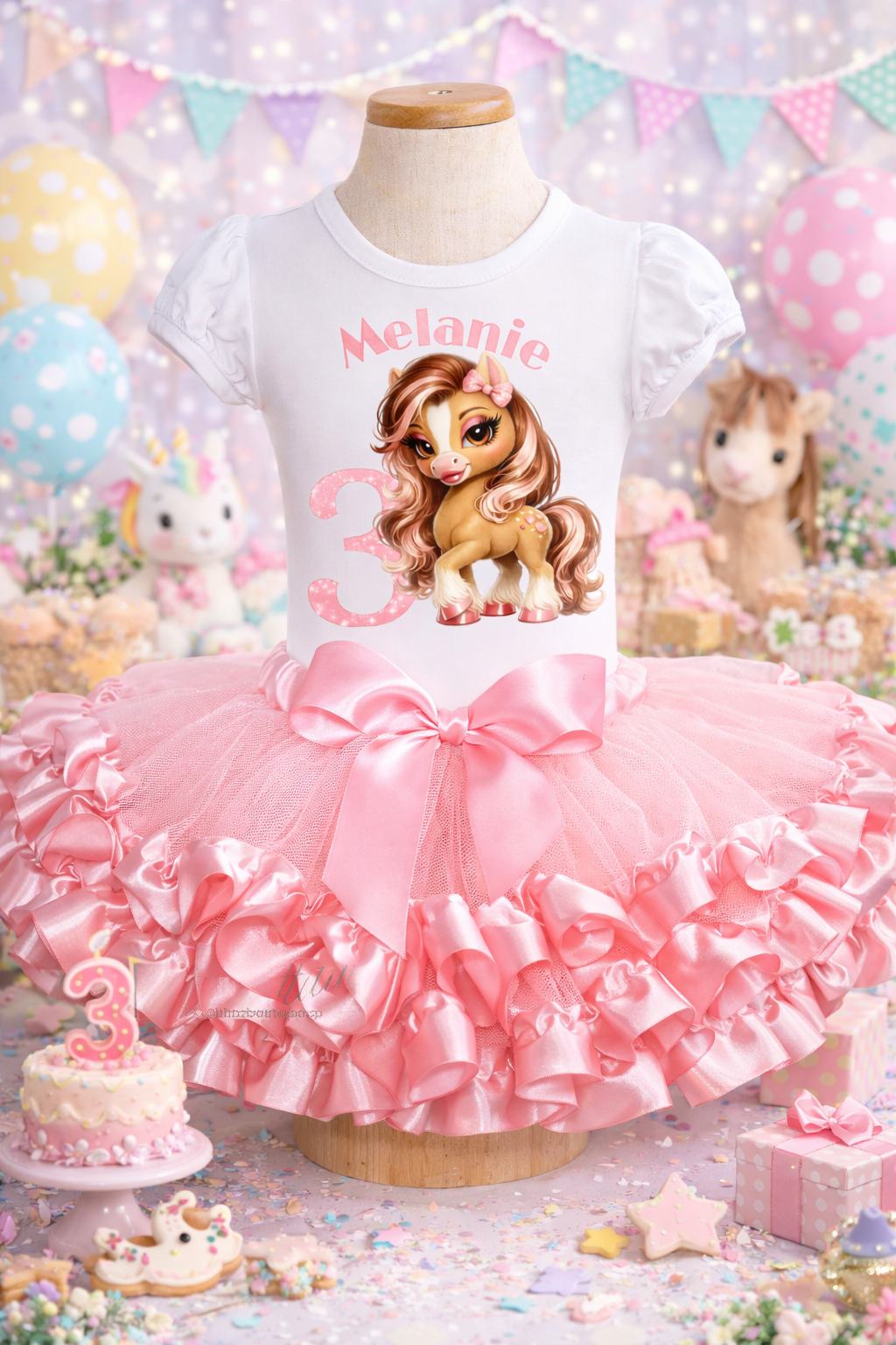Cute Pony Theme Birthday Ruffled Tutu Outfit Set