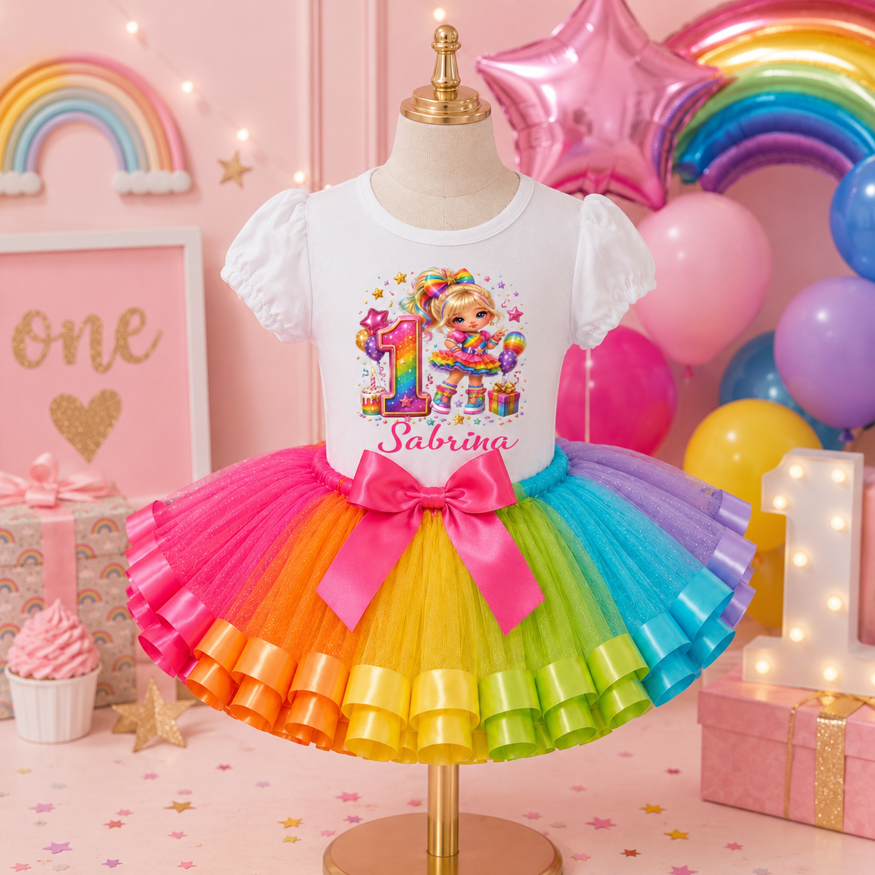Cute Rainbow Girl 1st Birthday Tutu Outfit for Girls