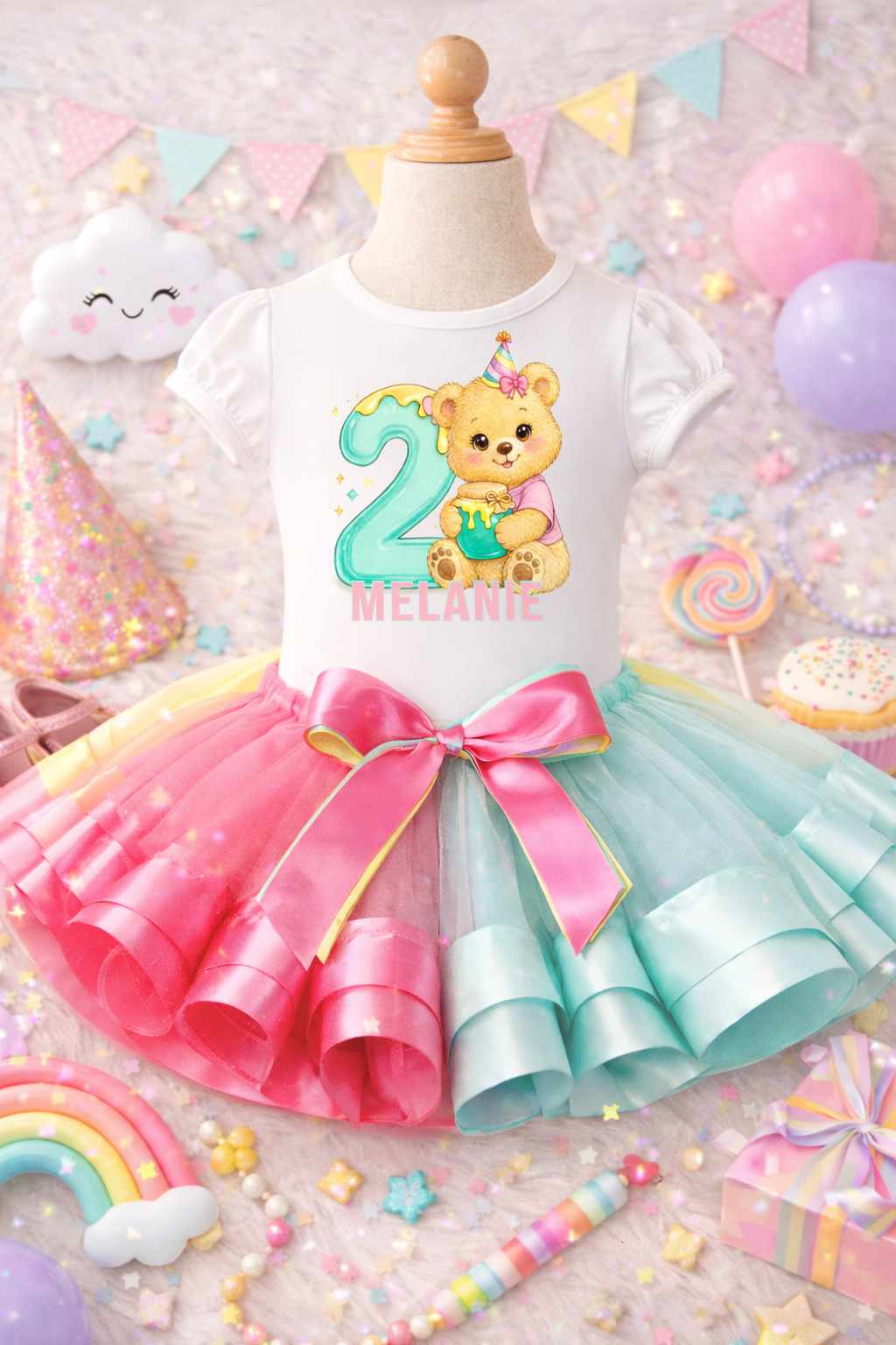 Cute Yellow Bear Theme Birthday Tutu Outfit Set | 1st Birthday 