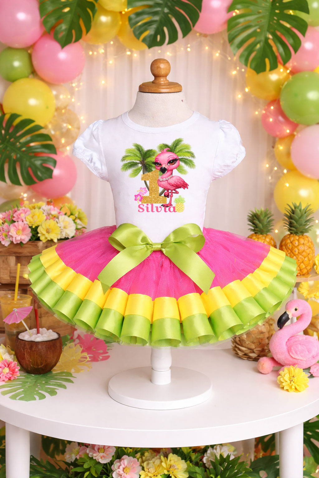 Flamingo Theme Birthday Tutu Outfit for Girls – Tropical 1st Birthday Shirt and Tutu Set