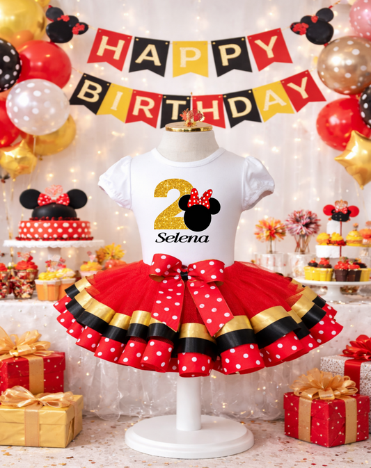 Inspired Minnie red and white polka dot Birthday Tutu Outfit Set