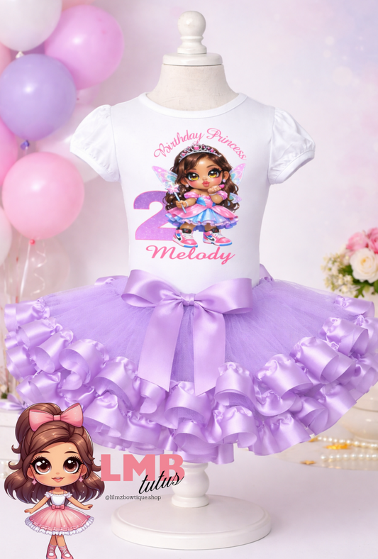 Birthday Princess Girl Tutu Outfit for ages 1-5 | Lavender Birthday White Shirt Set