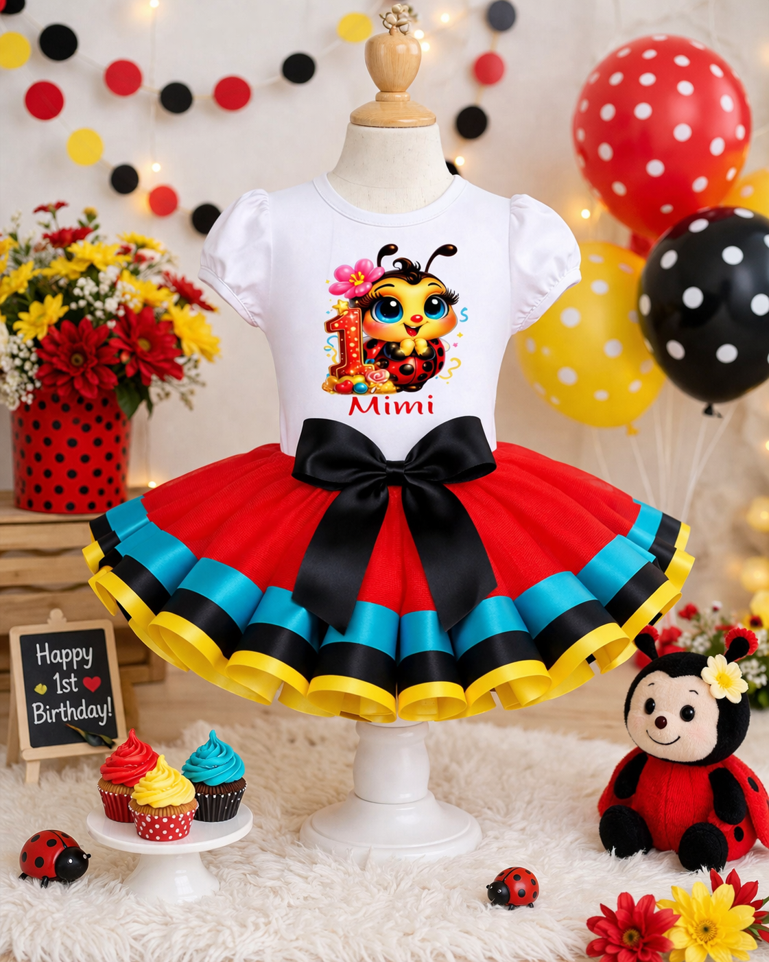 Personalized Ladybug Theme 1st Birthday Tutu Outfit Set