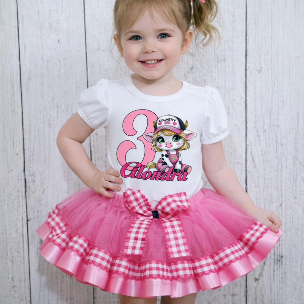 Pink Country Girl Birthday Tutu Outfit Set