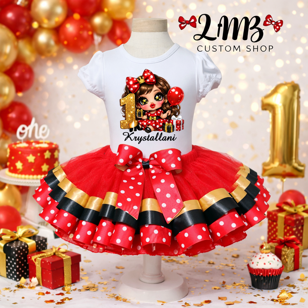 Red Polka Dot Princess 1st Birthday Tutu Outfit – Personalized Birthday Girl Set 