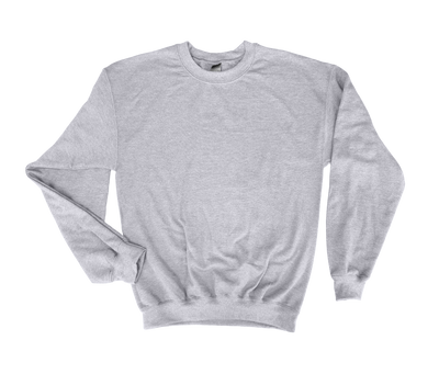 Custom grey sport sweatshirt with long sleeves and crew neck, made of soft cotton-poly blend fabric.