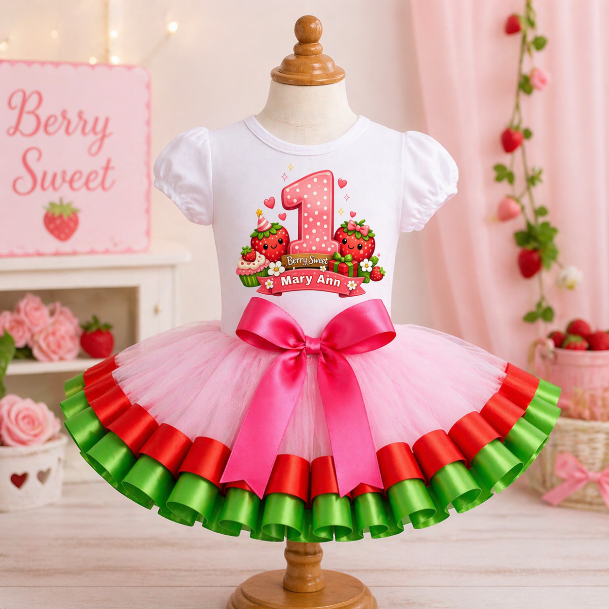 StrawBerry Sweet 1st Birthday Tutu Outfit for Girls 
