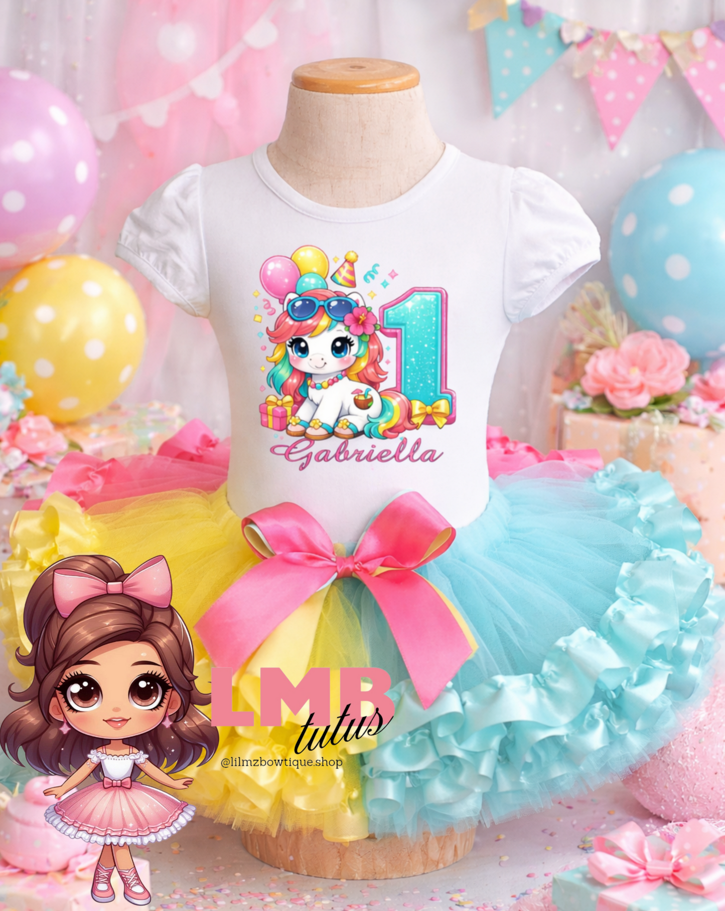 Summer Pony Theme Birthday Ruffled Tutu Outfit Set