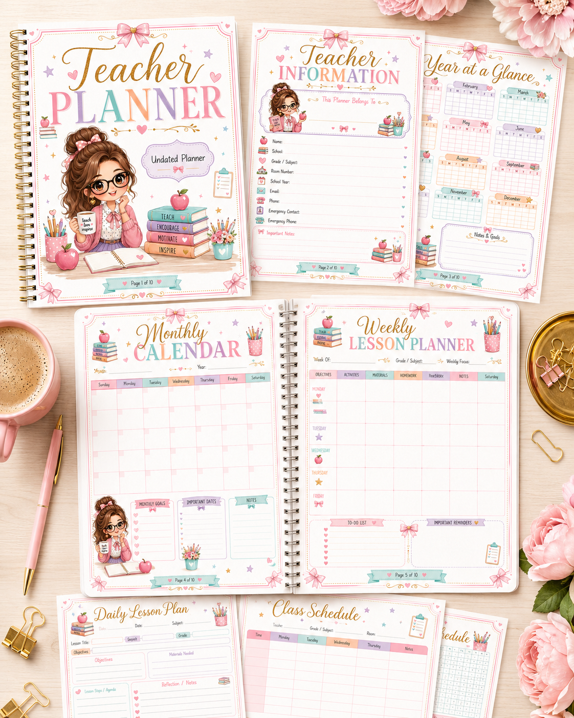 Printable Teacher Planner Bundle – 10 Page Undated Lesson & Classroom Organizer