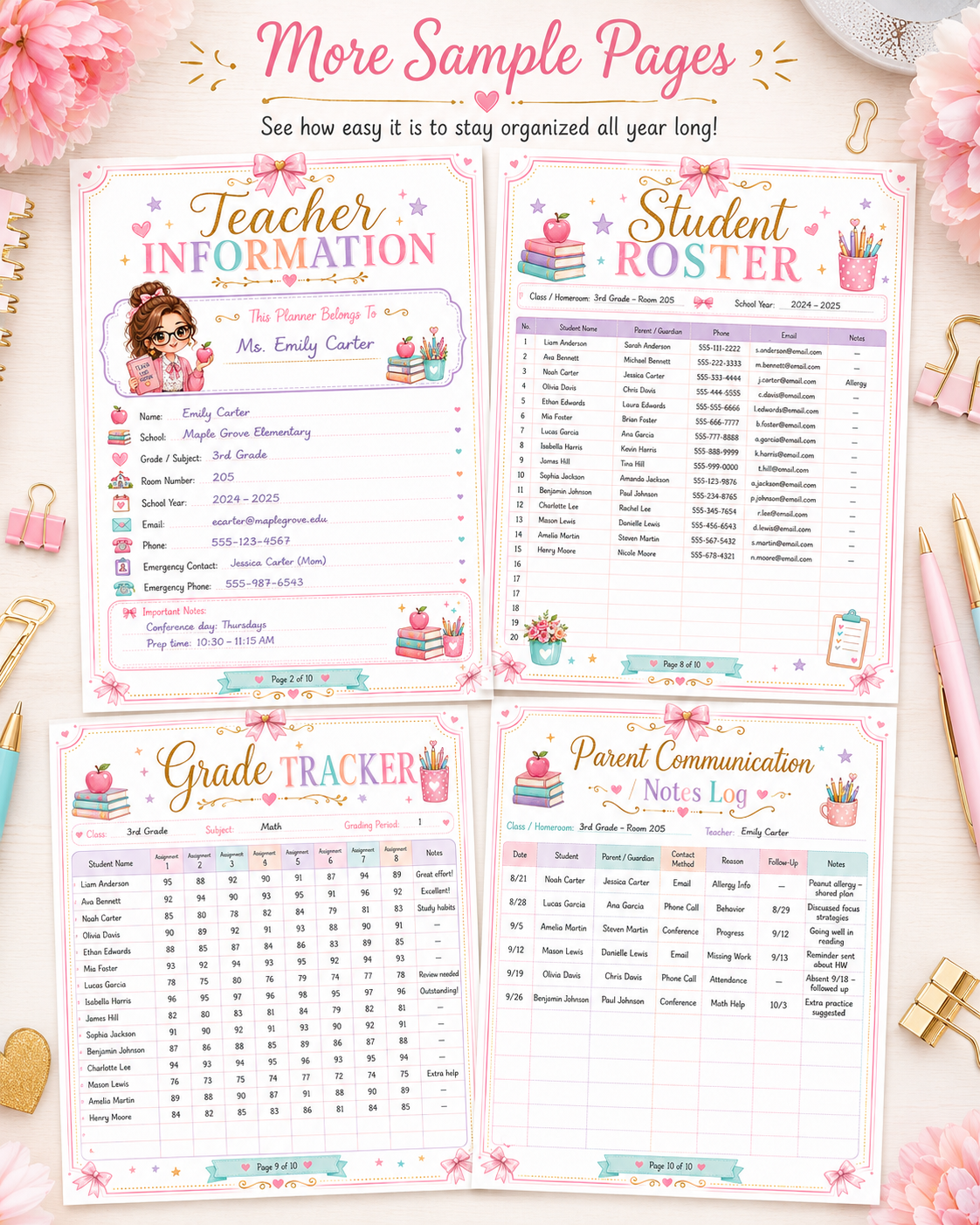 Printable Teacher Planner Bundle – 10 Page Undated Lesson & Classroom Organizer