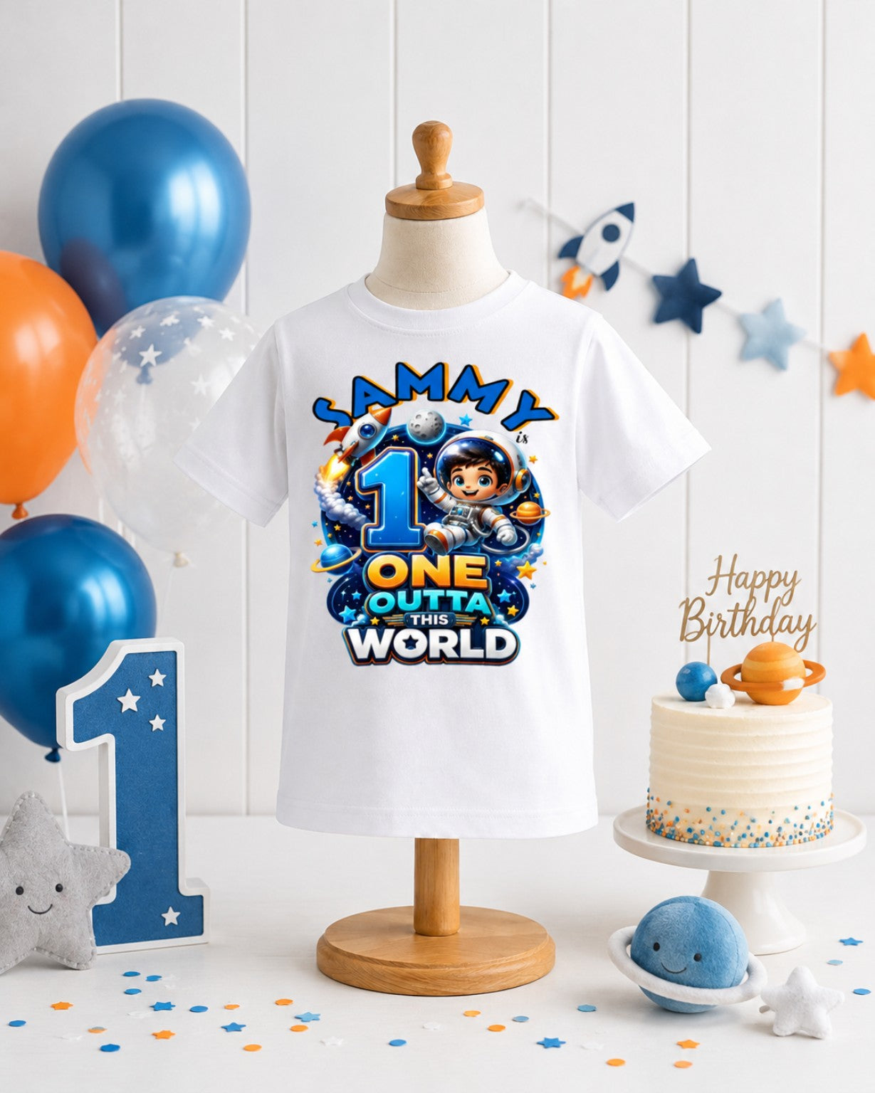 Personalized Boys 1st Birthday Shirt – One Outta This World Astronaut Tee