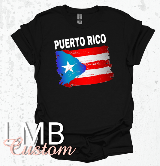 Black adult unisex t-shirt with Puerto Rico flag design and text "PUERTO RICO"