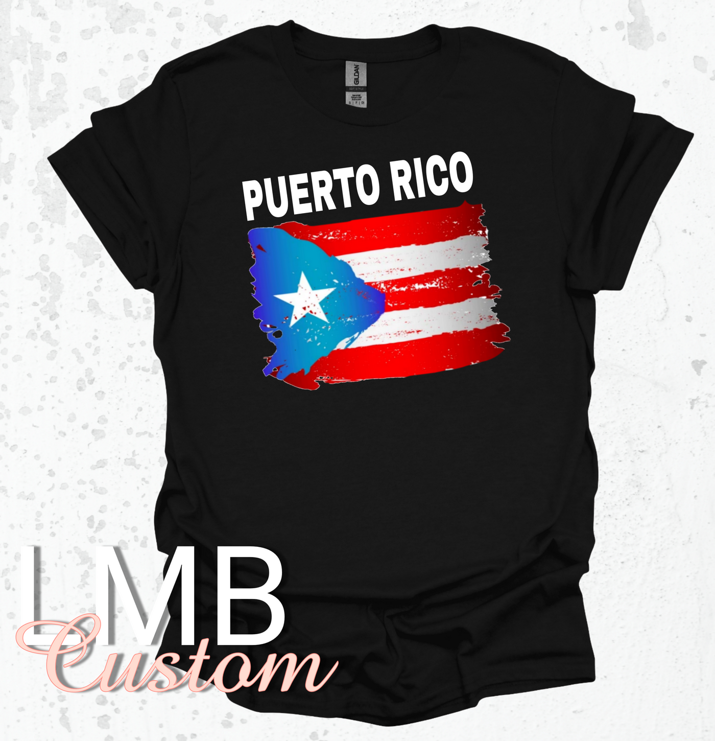Black adult unisex t-shirt with Puerto Rico flag design and text "PUERTO RICO"