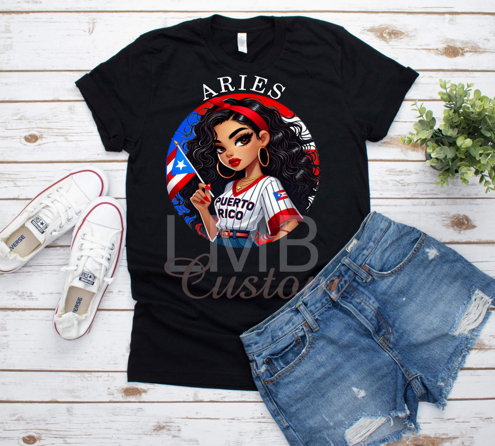 Black Puerto Rican Zodiac Aries adult t-shirt featuring a Puerto Rican woman.