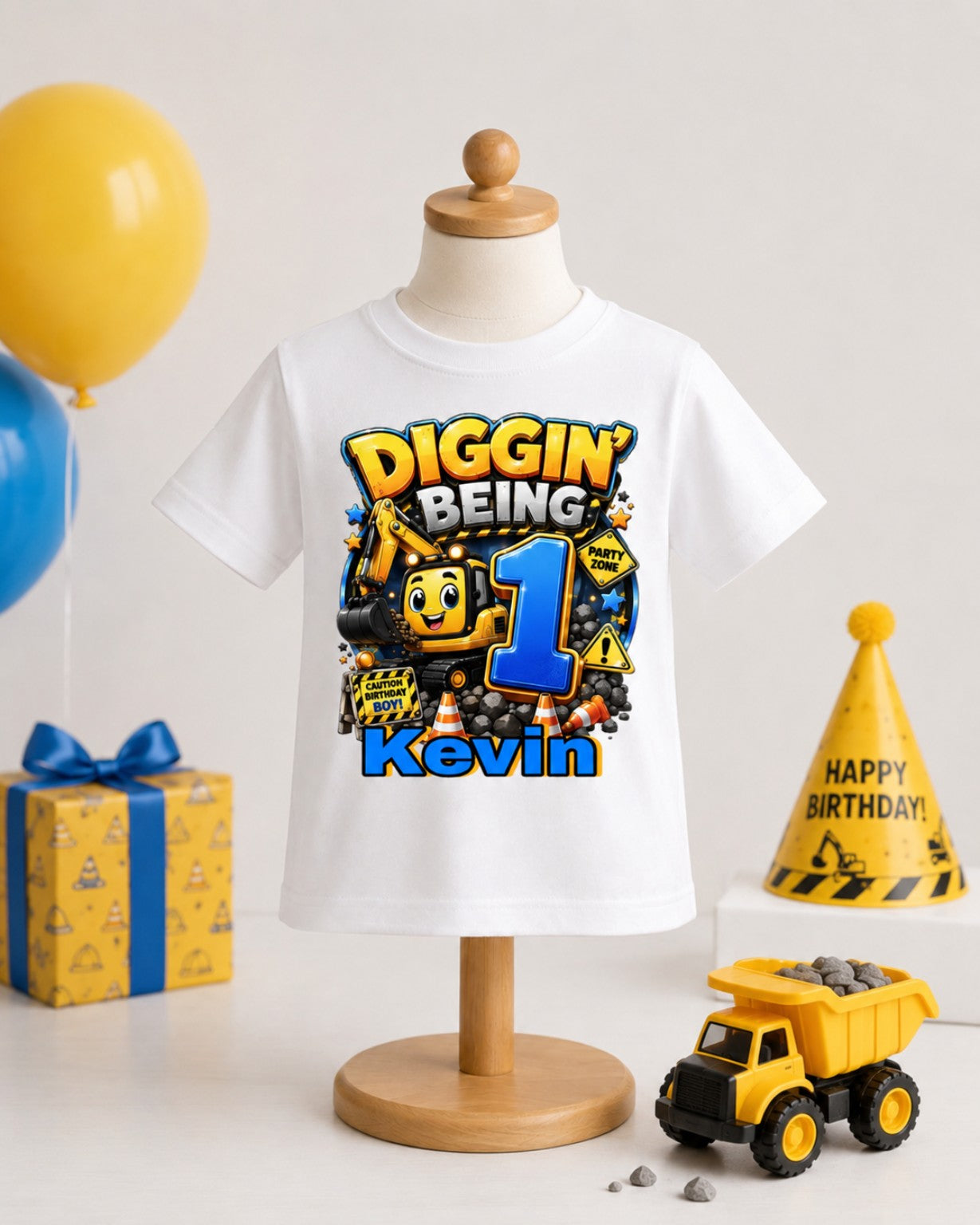 Personalized Boys 1st Birthday Shirt – Diggin’ Being One Construction Tee