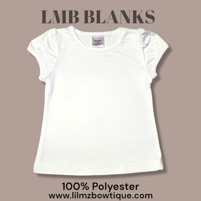 RTS 100% polyester white puff sleeve girl shirt ideal for sublimation and embroidery projects