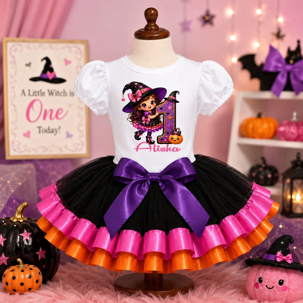 Personalized Little Witch 1st Birthday Tutu Outfit for Girls – Halloween Birthday Set