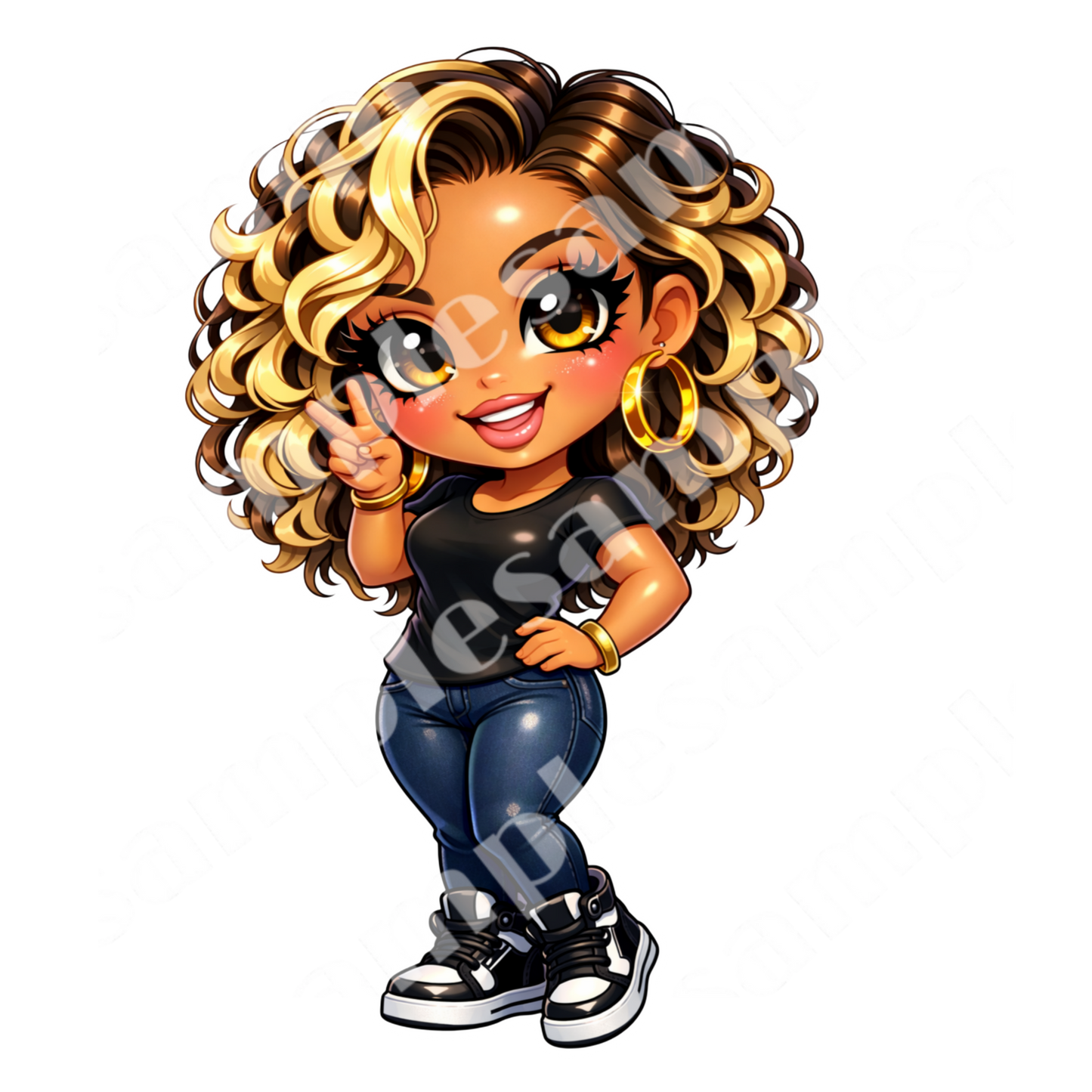 Boricua Chibi Girl 6 Sticker Bundle Cliparts (Digital Product)