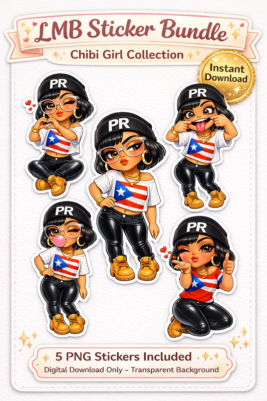 PR Chibi Girl 5 Sticker Designs (Digital product)