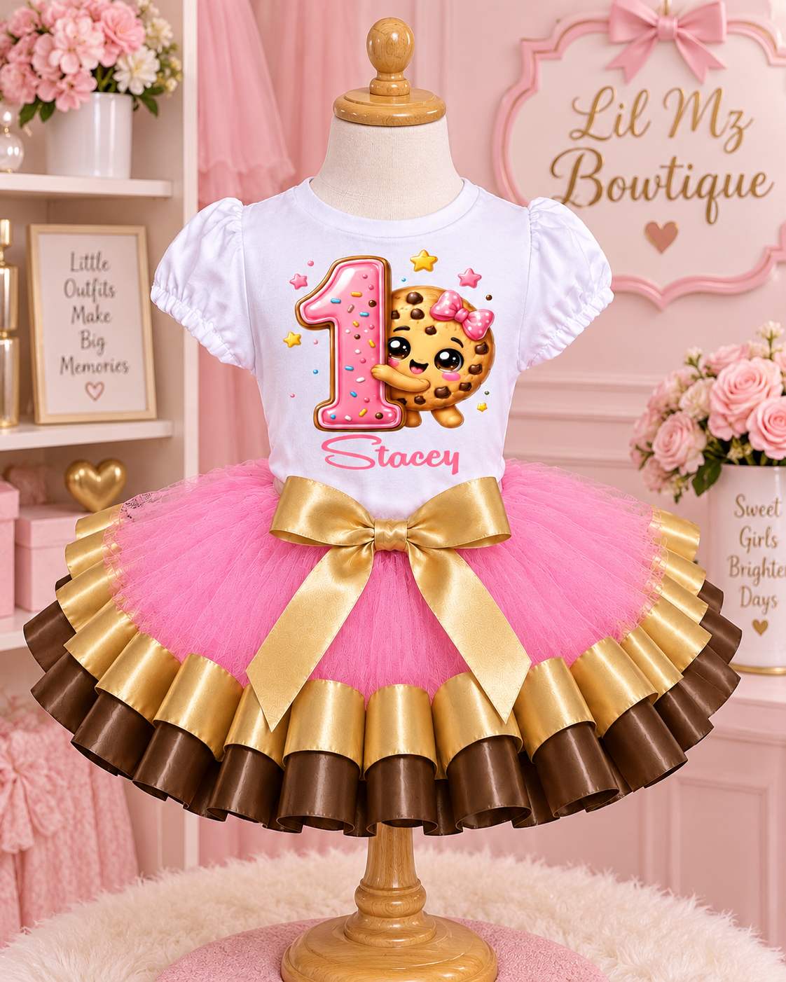 Cookie First Birthday Tutu Outfit for Girls – Personalized Pink Tutu Set