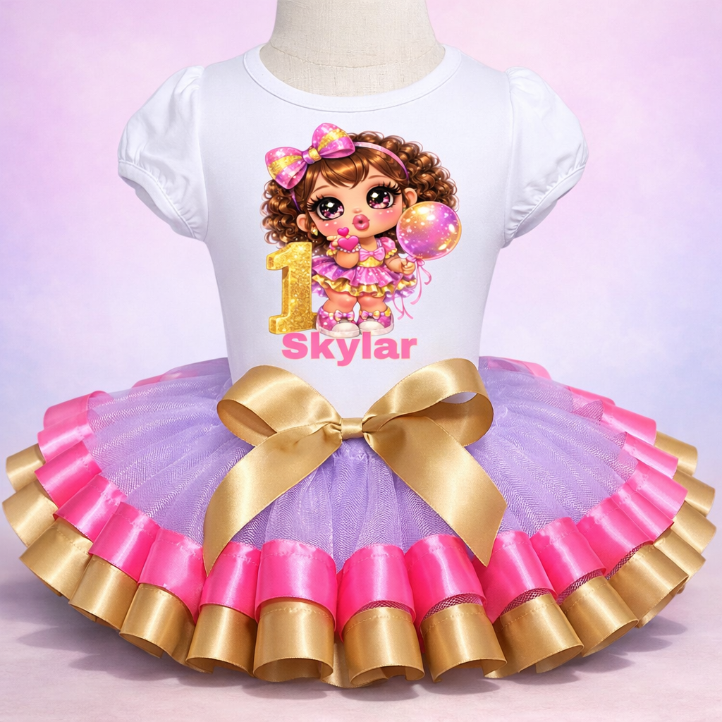 Golden Chibi Girl Princess First Birthday Tutu Set (1-5)